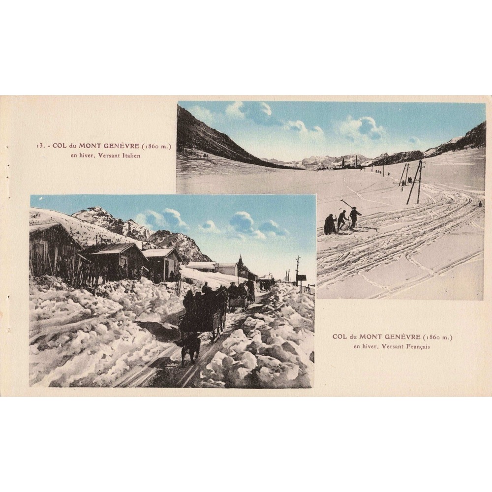 Vintage Col du Mont Genevre Photogravure Postcard Winter French Italian Alps - Picture 1 of 2